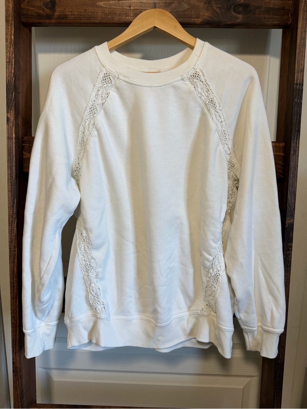 torrid Cream Lace-Panel Crewneck Sweatshirt